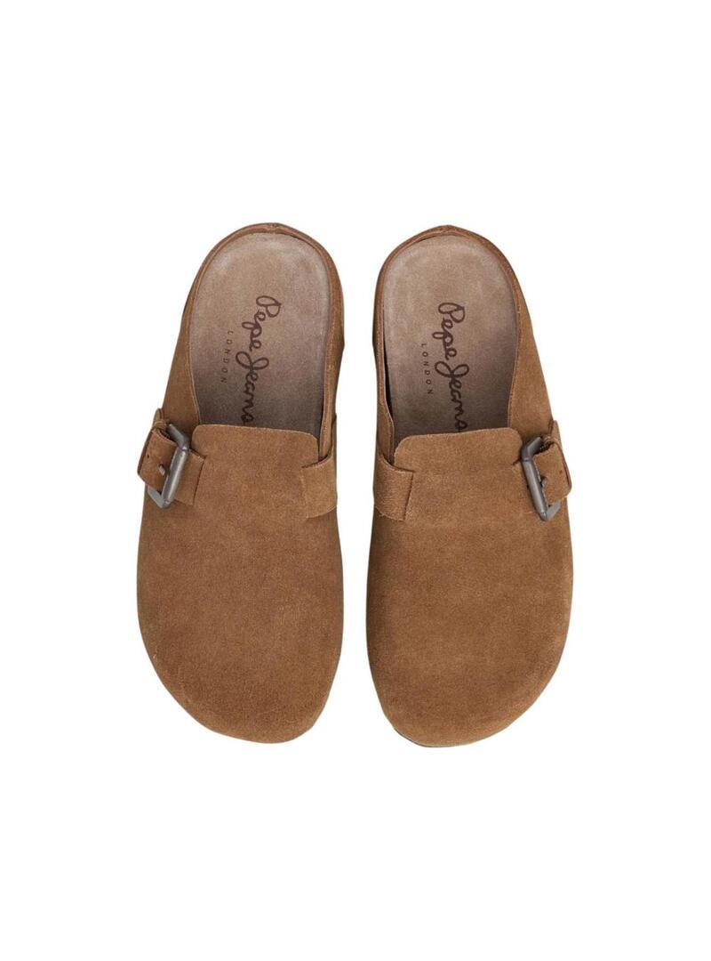 Zoccoli Pepe Jeans Corby in camoscio color cammello per donna