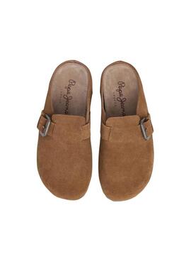 Zoccoli Pepe Jeans Corby in camoscio color cammello per donna
