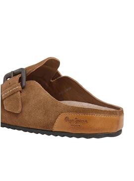Zoccoli Pepe Jeans Corby in camoscio color cammello per donna