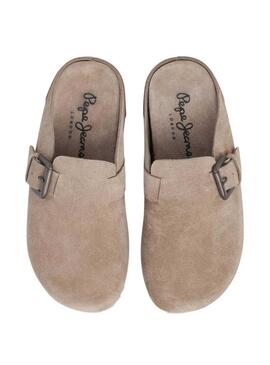 Zoccoli Pepe Jeans Corby in camoscio beige per donna.