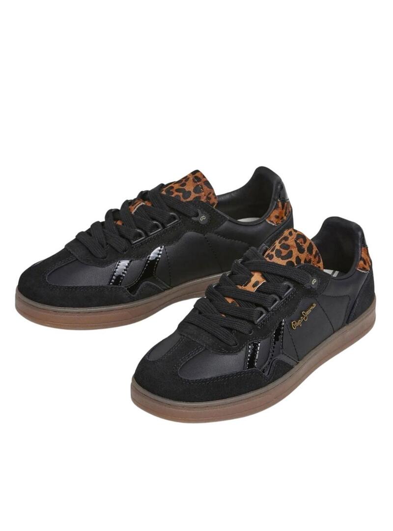 Scarpe da ginnastica Pepe Jeans Ball nere con dettagli leopardati per donna