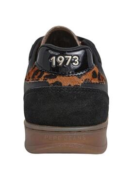 Scarpe da ginnastica Pepe Jeans Ball nere con dettagli leopardati per donna