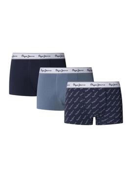 Confezione da 3 slip Pepe Jeans con logo Script blu scuro per uomo.
