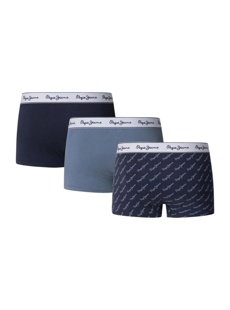 Confezione da 3 slip Pepe Jeans con logo Script blu scuro per uomo.