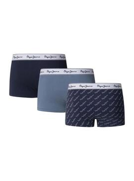 Confezione da 3 slip Pepe Jeans con logo Script blu scuro per uomo.