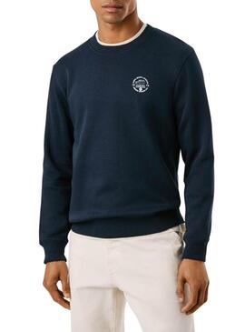 Felpa Pepe Jeans Tacky con stampa sul retro blu navy per uomo.
