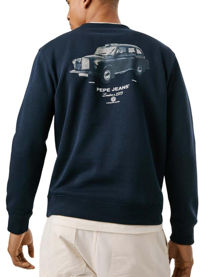 Felpa Pepe Jeans Tacky con stampa sul retro blu navy per uomo.