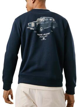 Felpa Pepe Jeans Tacky con stampa sul retro blu navy per uomo.