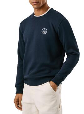 Felpa Pepe Jeans Tacky con stampa sul retro blu navy per uomo.