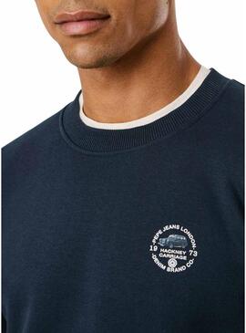 Felpa Pepe Jeans Tacky con stampa sul retro blu navy per uomo.