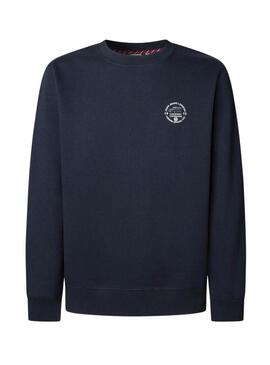 Felpa Pepe Jeans Tacky con stampa sul retro blu navy per uomo.