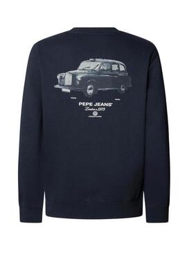 Felpa Pepe Jeans Tacky con stampa sul retro blu navy per uomo.