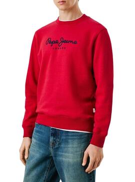 Felpa Pepe Jeans Macbeth con logo, collo tondo, rosso, per uomo.