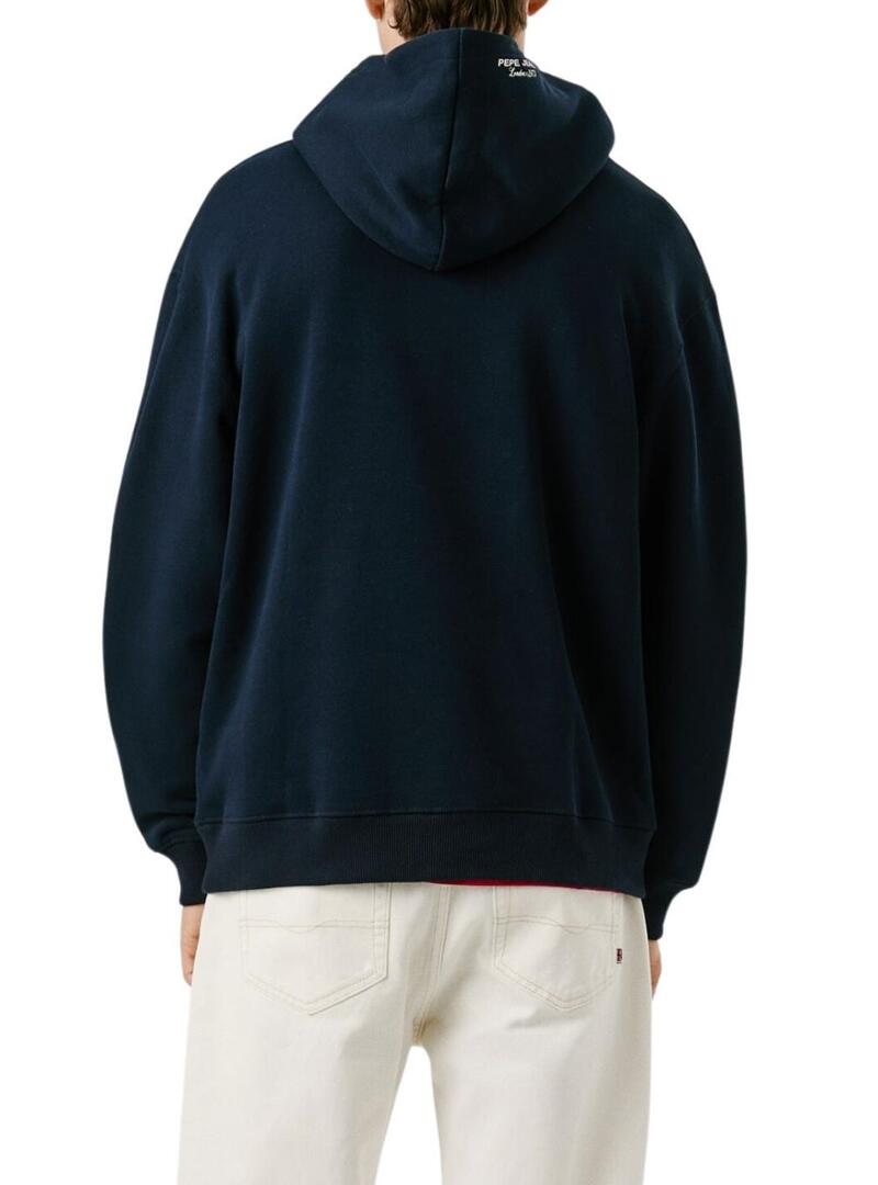 Felpa Pepe Jeans Maverick blu navy con cappuccio per uomo