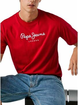 Maglietta Pepe Jeans Eggo rossa con logo per uomo