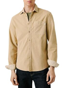 Camicia Pepe Jeans Clayton in velluto a coste beige per uomo