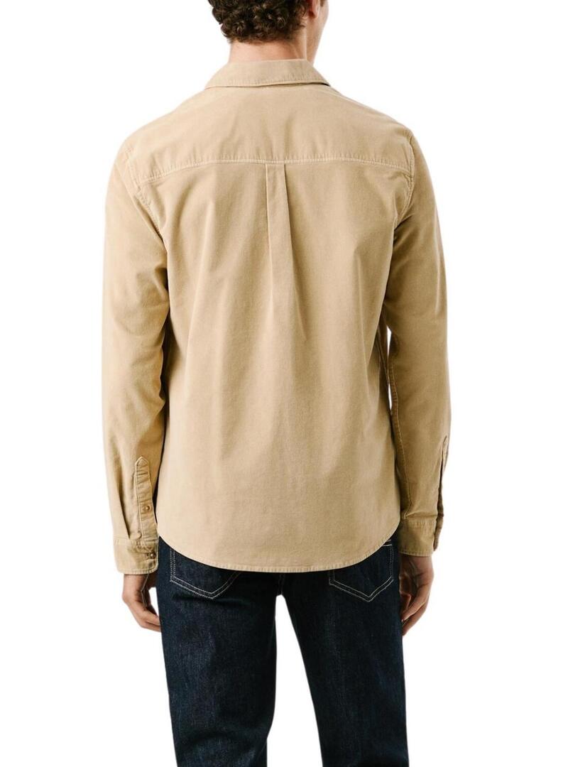 Camicia Pepe Jeans Clayton in velluto a coste beige per uomo