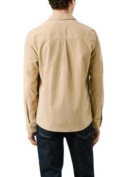 Camicia Pepe Jeans Clayton in velluto a coste beige per uomo