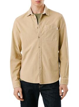 Camicia Pepe Jeans Clayton in velluto a coste beige per uomo