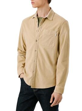 Camicia Pepe Jeans Clayton in velluto a coste beige per uomo