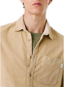 Camicia Pepe Jeans Clayton in velluto a coste beige per uomo