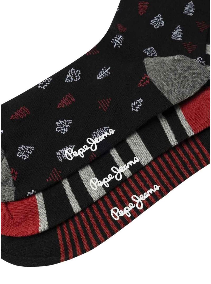 Pacco di 3 paia di calzini Pepe Jeans Xmas Tree neri per uomo.