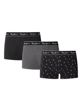 Confezione da 3 boxer Pepe Jeans albero di Natale neri per uomo.