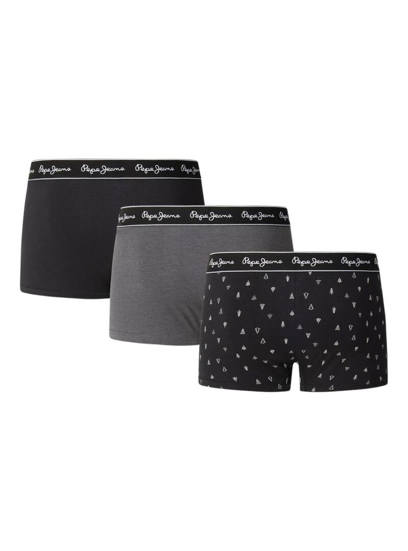 Confezione da 3 boxer Pepe Jeans albero di Natale neri per uomo.