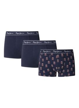 Pacco di 3 slip Pepe Jeans Double Decker marine per uomo.