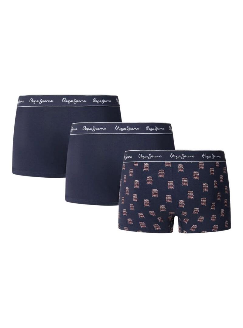 Pacco di 3 slip Pepe Jeans Double Decker marine per uomo.