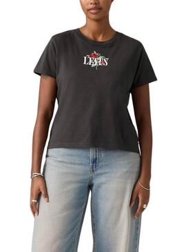 Maglietta Levis Graphic Boxy nera con rose per donna