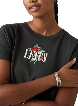 Maglietta Levis Graphic Boxy nera con rose per donna