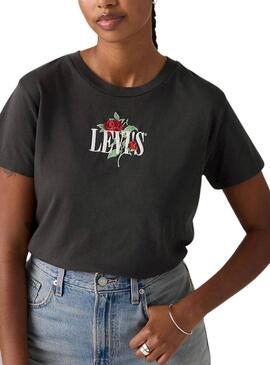 Maglietta Levis Graphic Boxy nera con rose per donna