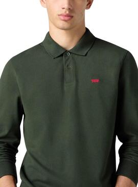 Maglia slim a maniche lunghe verde con marchio Levis Housemark per uomo