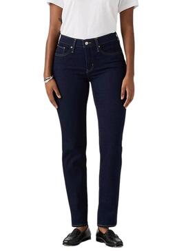 Pantaloni in denim Levis 314 Shaping Straight scuro per donna.