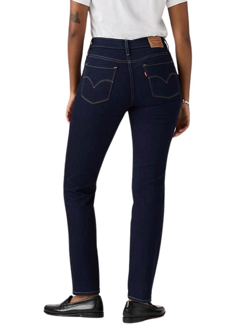 Pantaloni in denim Levis 314 Shaping Straight scuro per donna.