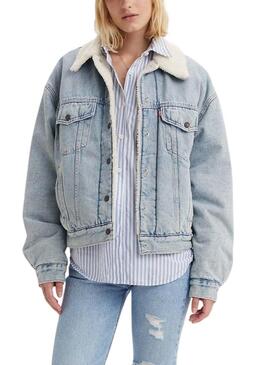 Giacca di jeans Levis Trucker 90S Sherpa blu per donna