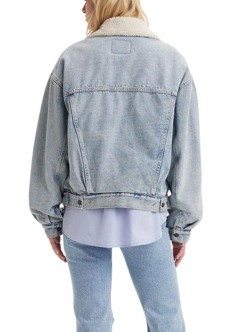 Giacca di jeans Levis Trucker 90S Sherpa blu per donna