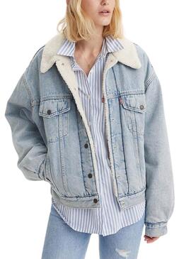 Giacca di jeans Levis Trucker 90S Sherpa blu per donna