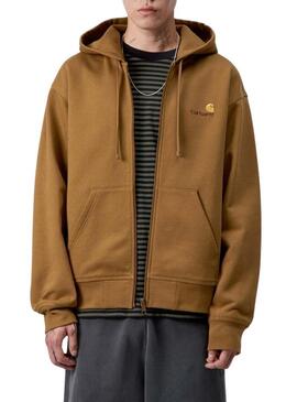 Felpa Carhartt con zip marrone per uomo.