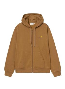 Felpa Carhartt con zip marrone per uomo.