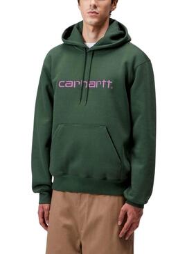 Felpa Carhartt con logo e cappuccio verde per uomo