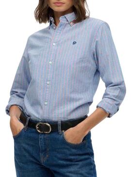 Camicia Superdry slim Oxford a righe blu per donna