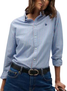Camicia Superdry slim Oxford a righe blu per donna