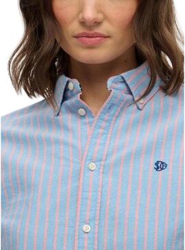 Camicia Superdry slim Oxford a righe blu per donna
