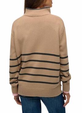 Maglia Superdry con zip al collo color cammello per donna.