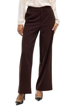 Pantaloni Vila Vivarone marroni per donna.