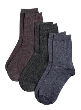 Confezione di 3 calze Pieces Shirley glitter multicolore per donna.