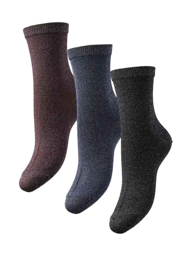 Confezione di 3 calze Pieces Shirley glitter multicolore per donna.
