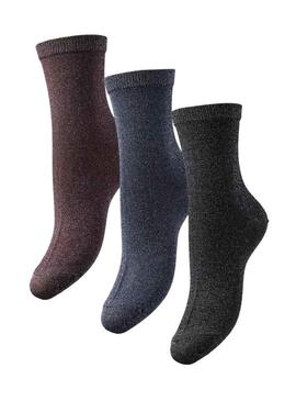 Confezione di 3 calze Pieces Shirley glitter multicolore per donna.